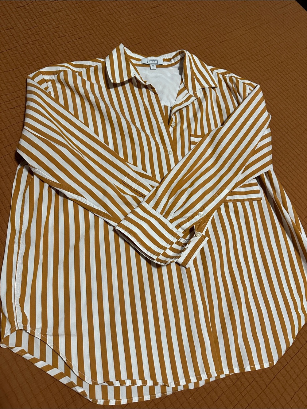 AYR - Deep End Cotton Blend Striped Button-Up Shirt in burnt orange and white